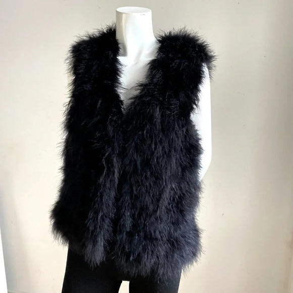 Club Monaco Black Marabou Feather Vest S - Picture 3 of 8